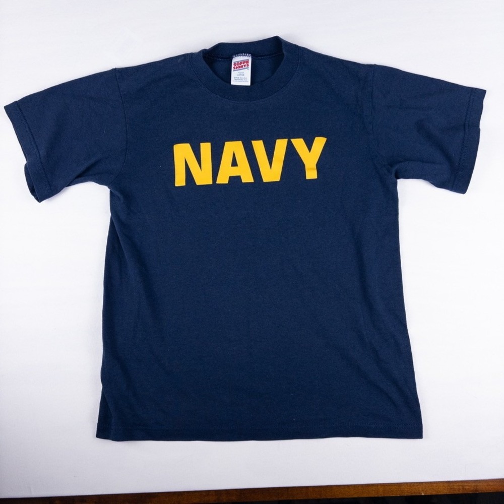 Vintage 80s Youth Large Navy Blue T Shirt Soffe Shirts USA Made Military‎ NWoT